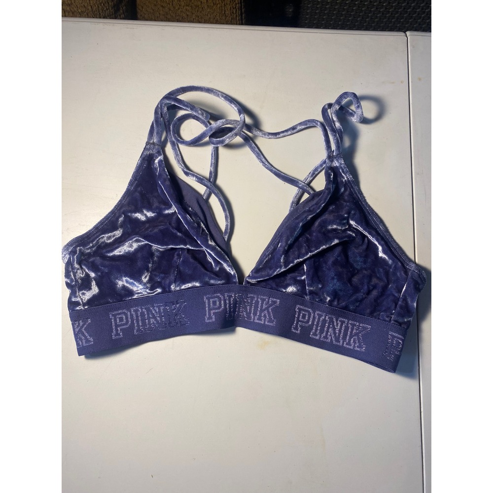 Victoria's Secret PINK Blue Velour Triangle‎ Bralette Wireless Lounge Y2K Small